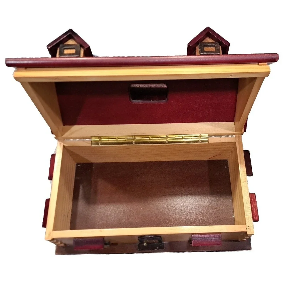VTG Large Hand Crafted Log Cabin Storage Box 12in X 6 1/2in X 6in